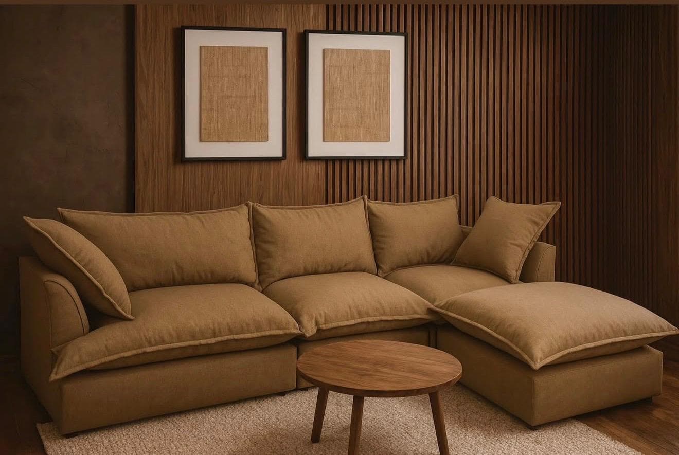 Sofá seccional camel fabricado por Meken Living