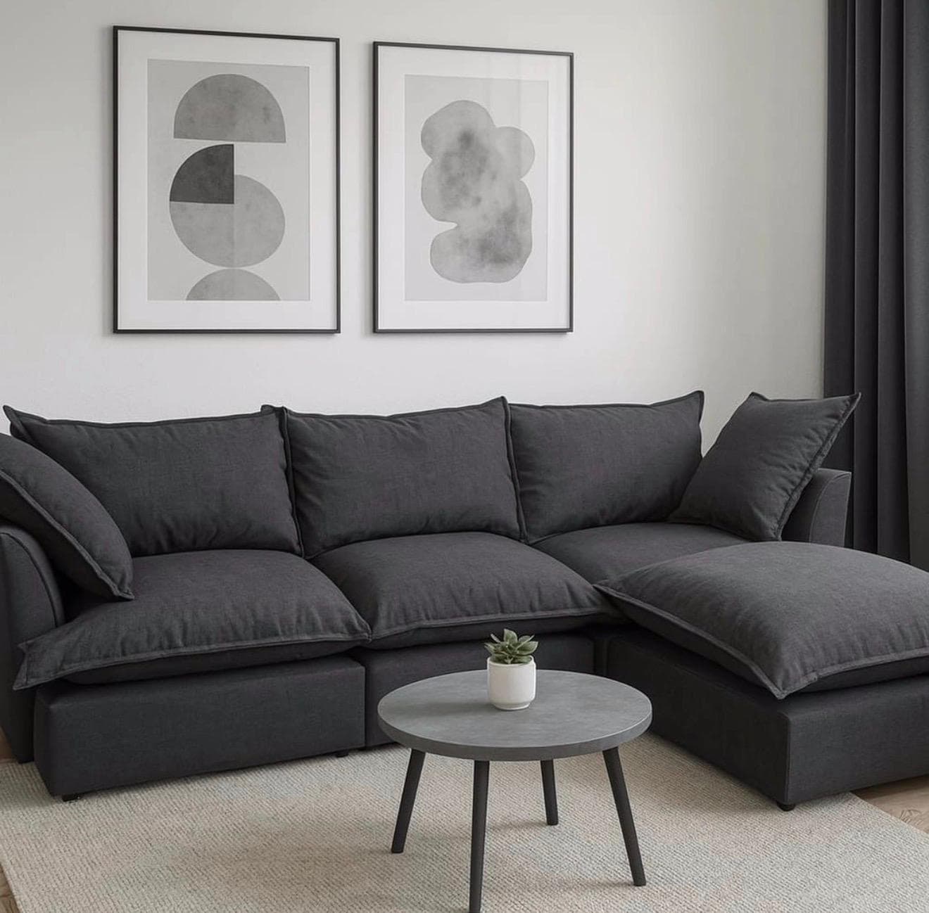 Sofá seccional gris fabricado por Meken Living